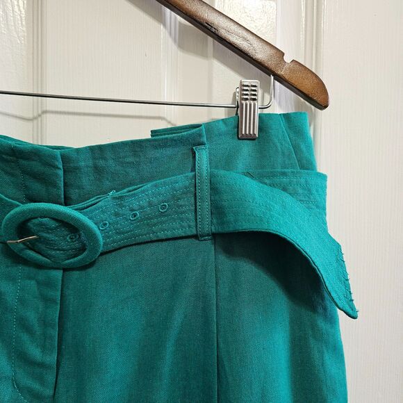 Paper bag hi rise linen chino teal green shorts size 12 NWT - Picture 2 of 5